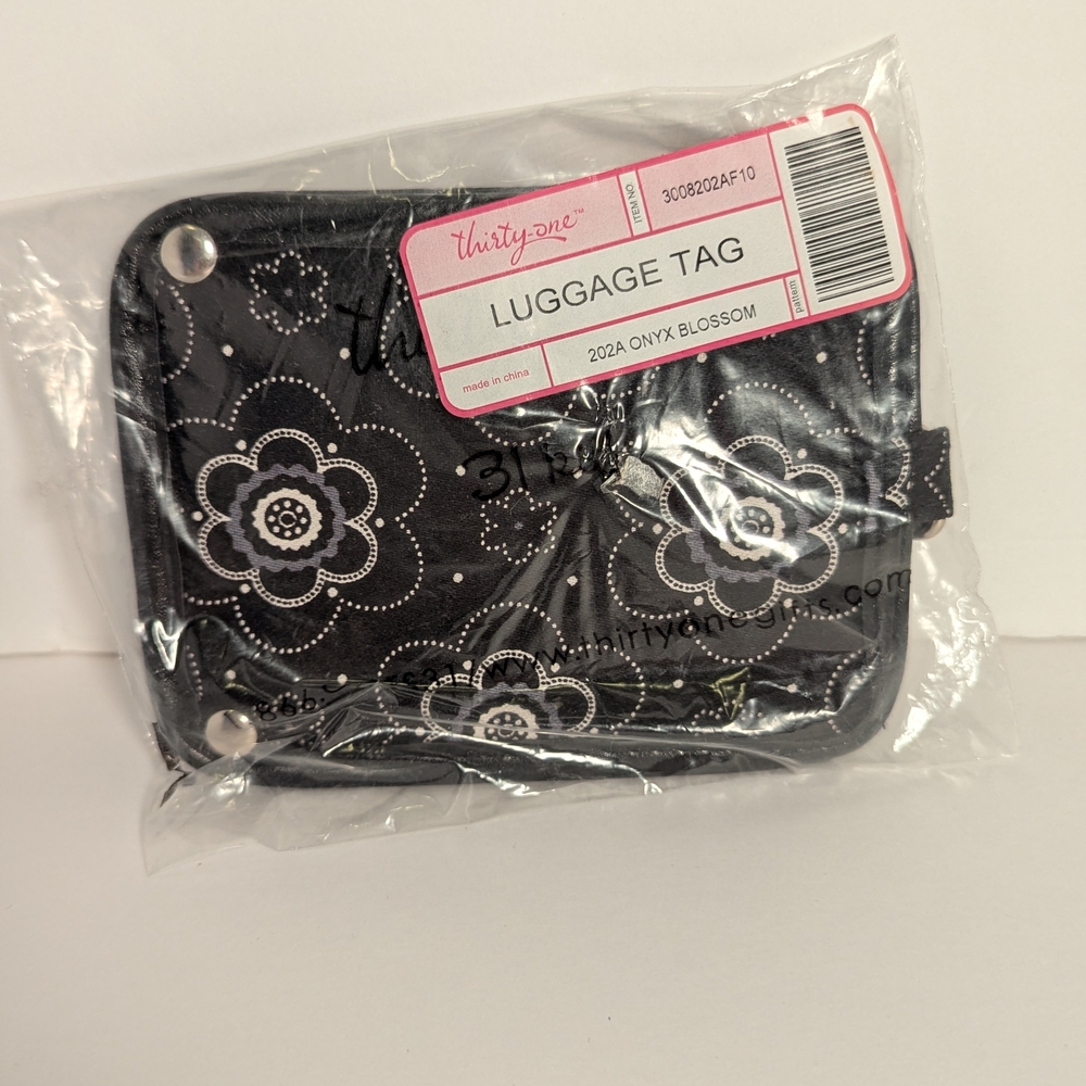 Thirty-One Black and White Luggage Tag Onyx Blossom thirty-one